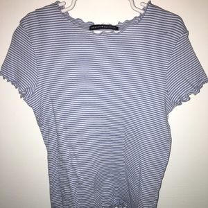 blue and white striped top